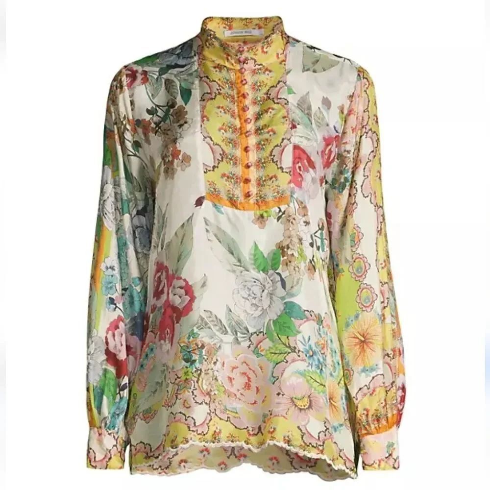 Johnny Was Rossy Abby Silk Floral Blouse Shirt Top size XS New